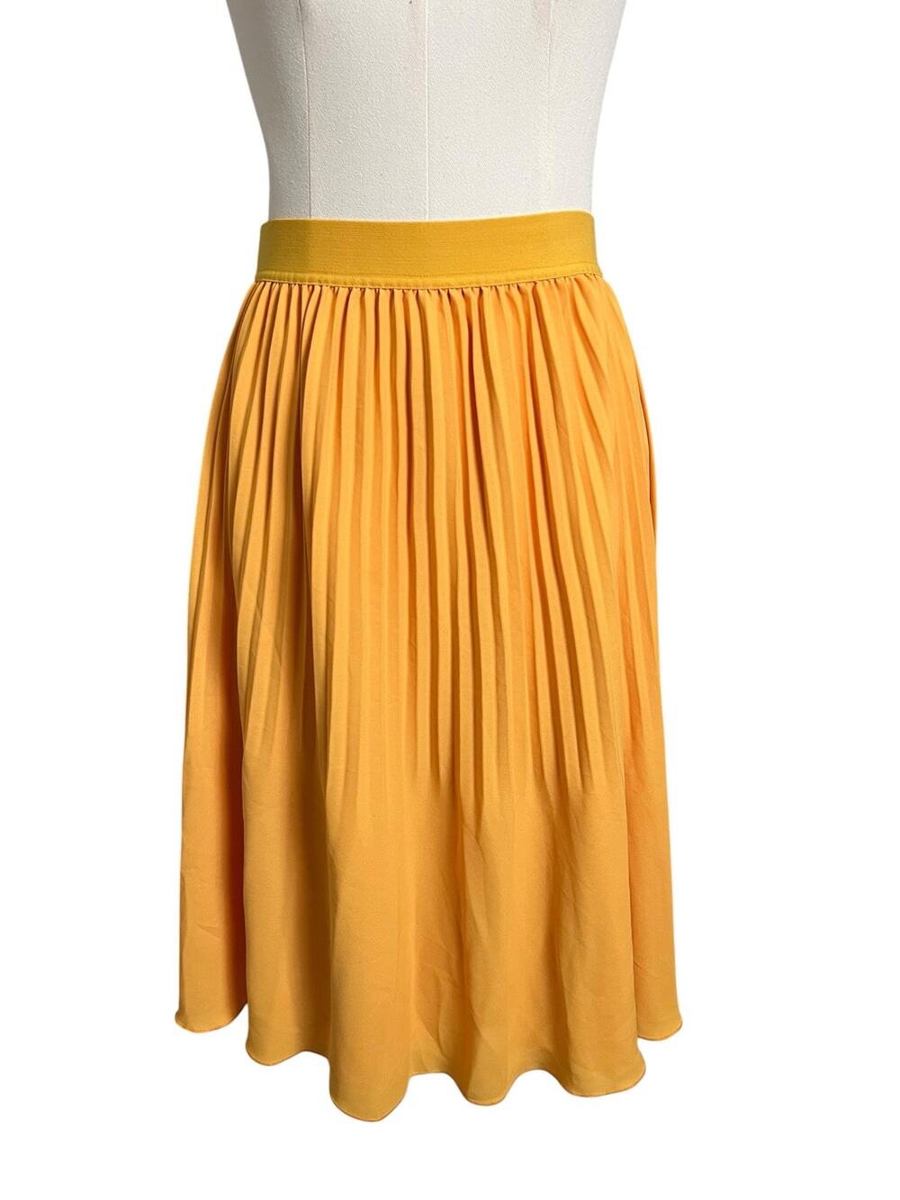 J.Crew Yellow Pleated Midi Skirt Pull-On Elastic Waist Size 4 Petite